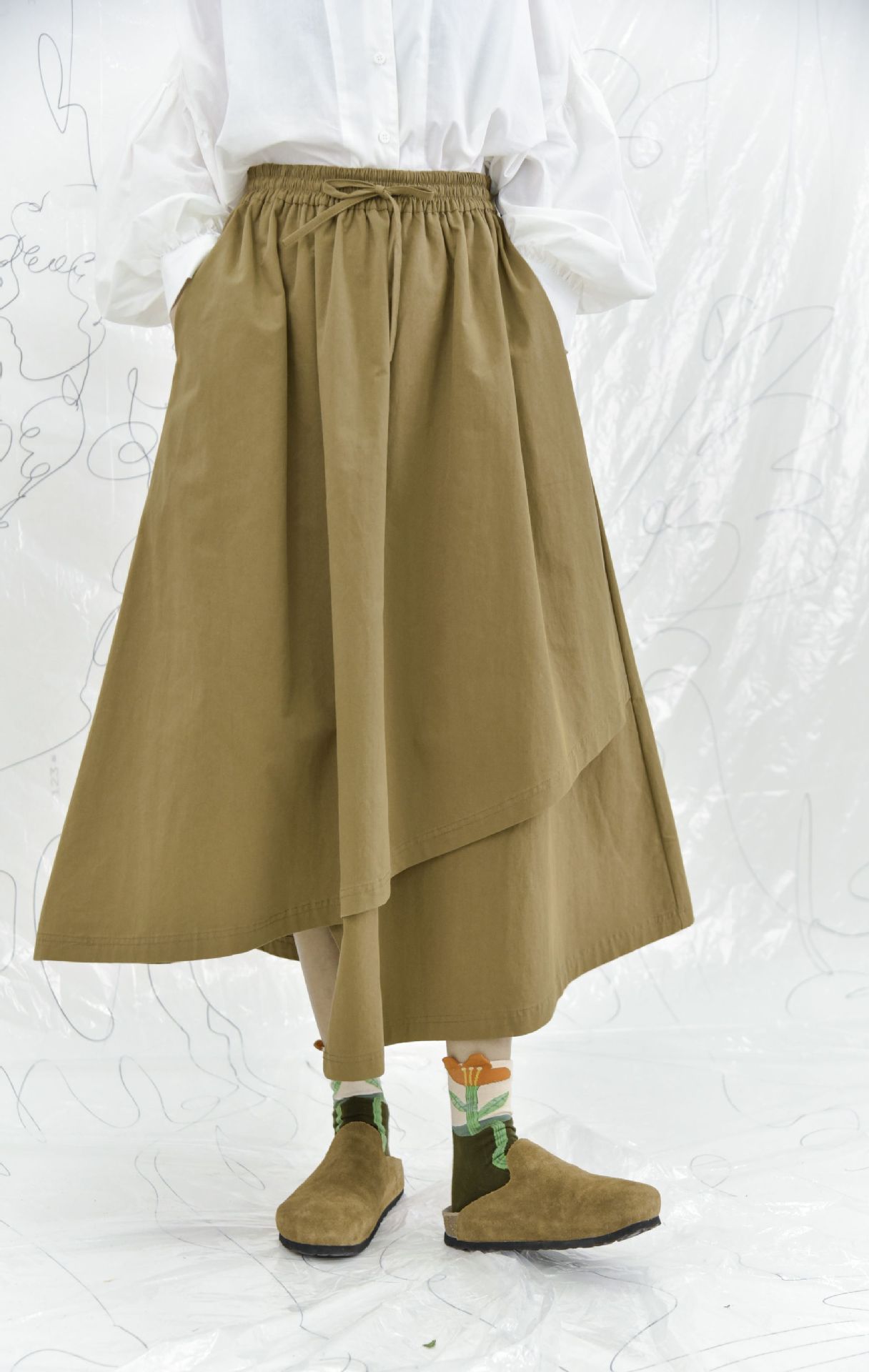 Early Spring Art Retro Versatile Irregular Hem Double Layer Lamination Design Japanese Skirt