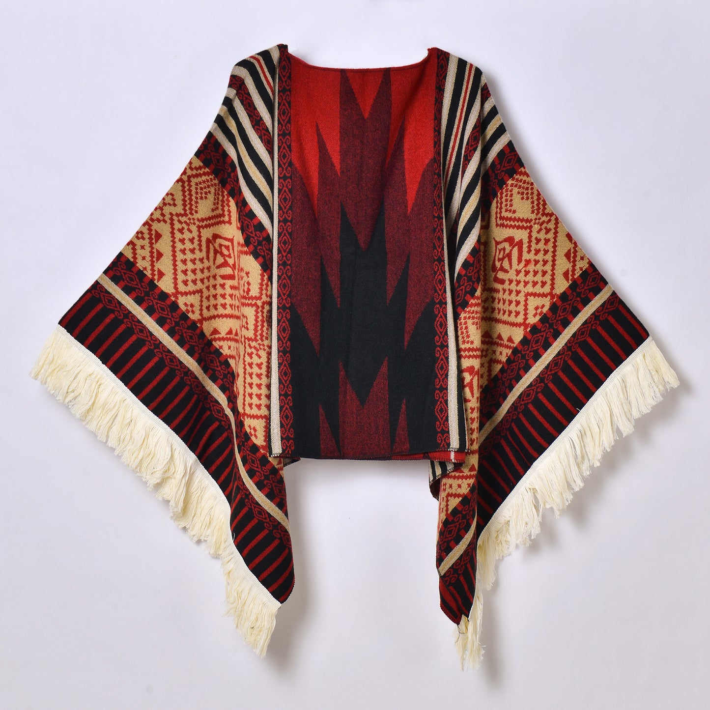 Western Denim Style Men's And Women's Shawl Tassel Pullover Keep Warm Outdoor Large Cloak