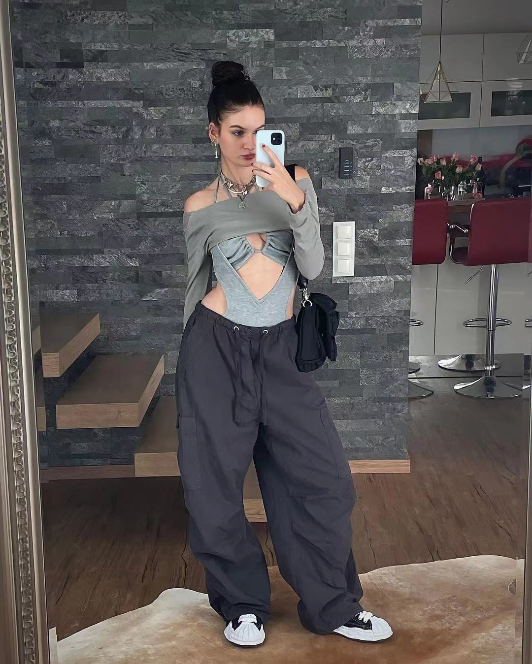 Gray Overalls Loose Retro Casual Wide-leg Pants