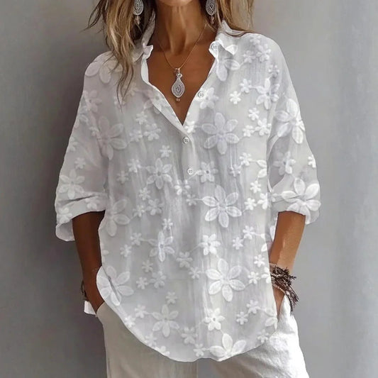 Spring And Autumn Cotton Jacquard Top 7-quarter Sleeve Top