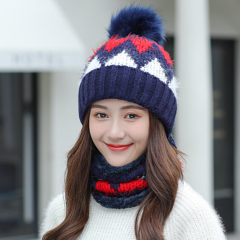Ladies Fleece Knitted Hat Fashion Diamond