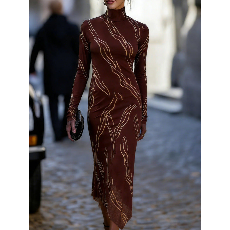 Womens Slim-fit Long-sleeve Dress With A Mock Turtleneck