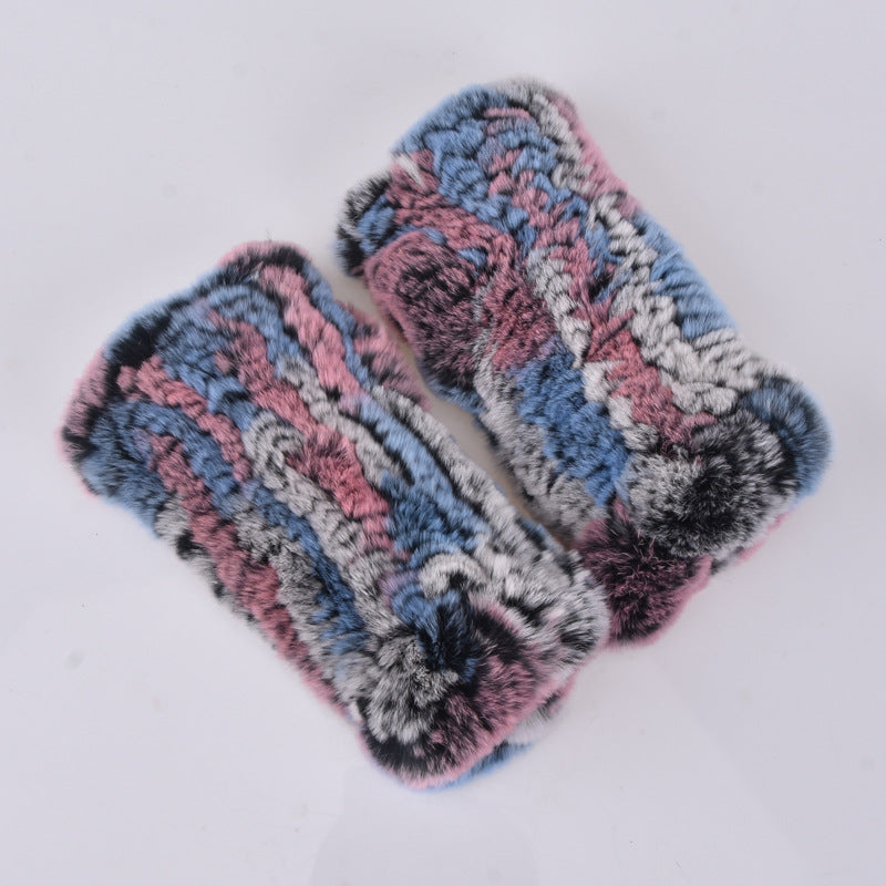 Rabbit Fur Half Finger Gloves Padded