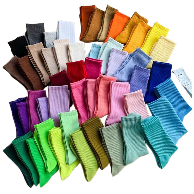 Macaron Colorful Mid-calf Length Couple Combed Cotton Processing Socks