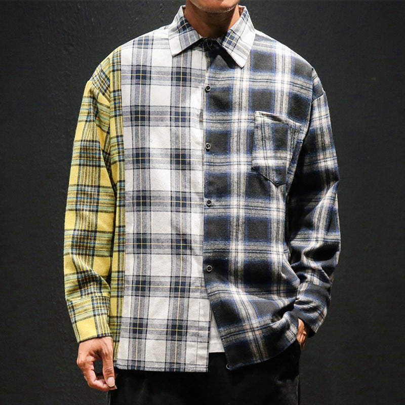 Men's long sleeve loose plaid shirt