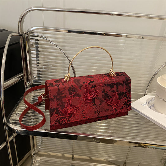 Broderet Sommerfugl Crossbody Bærbar Skuldertaske Firkantet