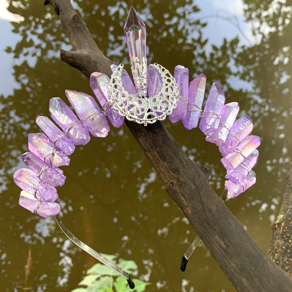 Natural Pure Handmade Crystal Hollow Moon In The South Column Crown Hair Band