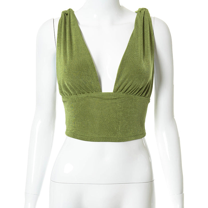 Sleeveless V-neck Revealing Navel And Back  Slim Body