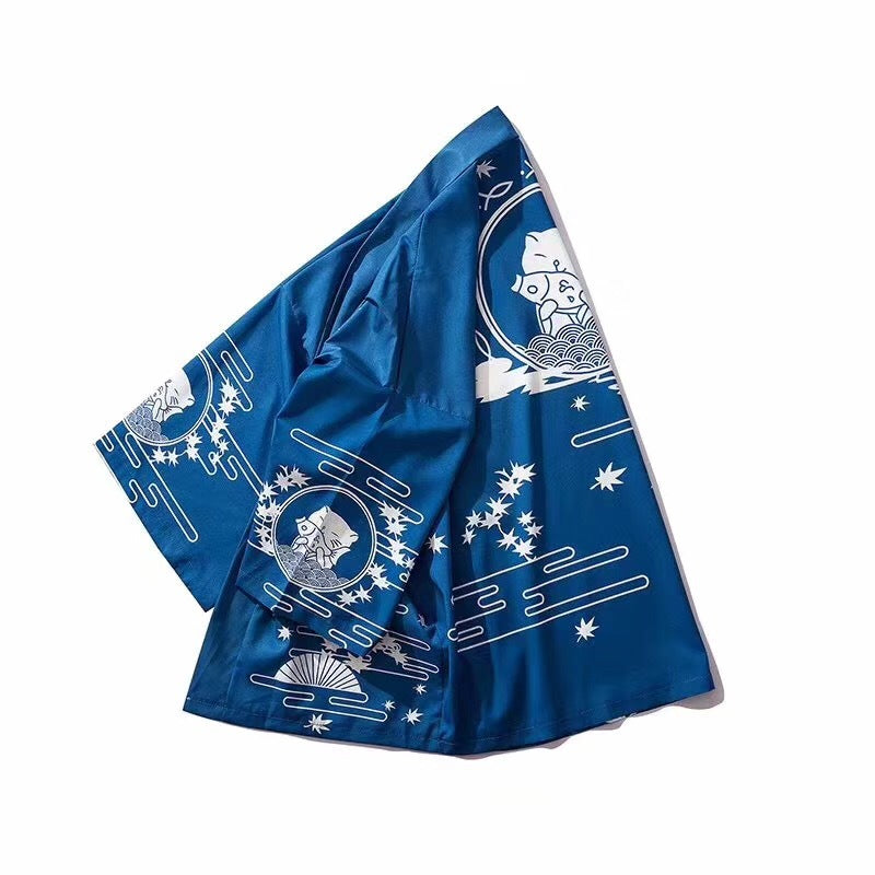 Japanese lucky cat robe Wave pattern shirt