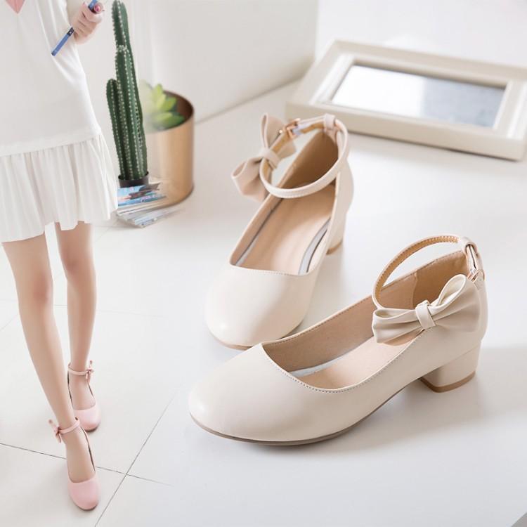 Beige Girls Choir White Leather Shoes Small Size Women's Shoes