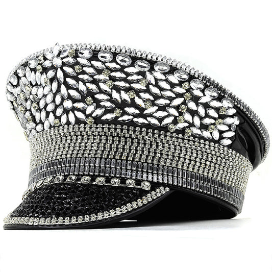 Women's Diamond Wedding Hat Silver Sequined Diamonds Photography Hat Peaked Cap Flat-top Hat Performance Cap