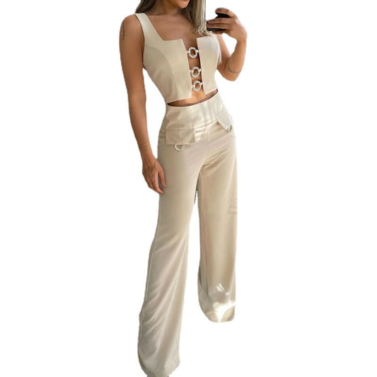 Square Collar Top Loose Flared Pants Two-piece Set