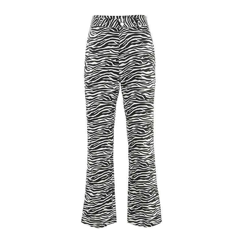 Black and white pattern straight-leg pants