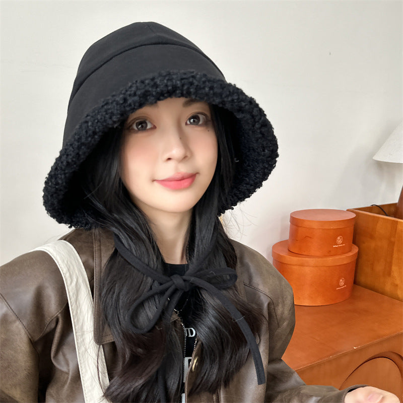 Windproof Earflaps Lamb Wool All-matching Strap Bucket Hat