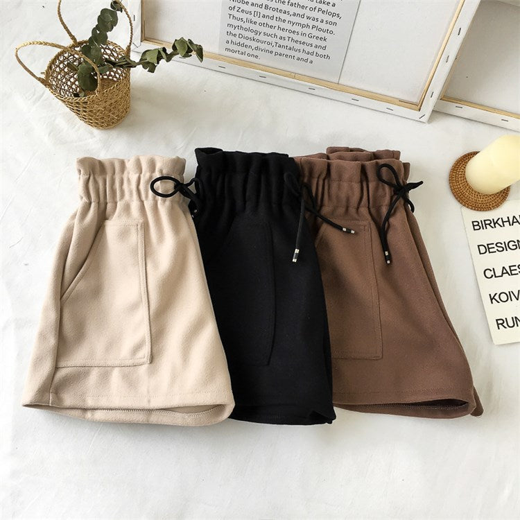 High waist wear pants woolen shorts