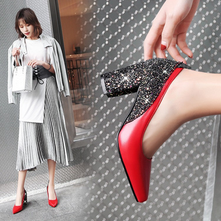 Women's shallow mouth thick heel low-top shoes