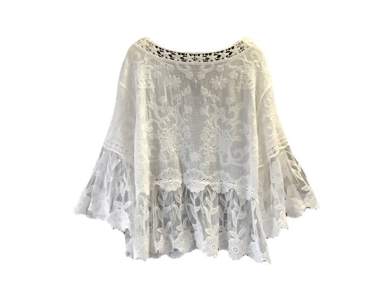 Summer Oversized Knitted Cardigan Cotton Lace Shirt Shawl