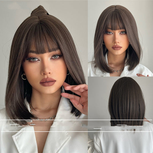High-temperature Fiber Chemical Fiber Bangs Black Short Hair Lady