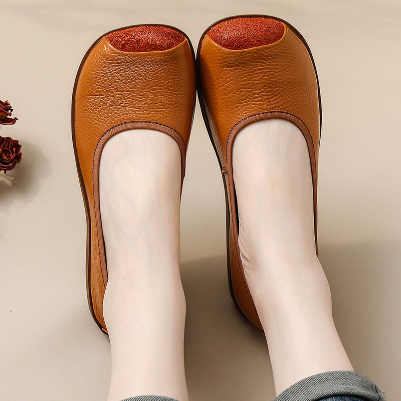 First Layer Cow Autumn Leather Shoes Flat Heel Comfort