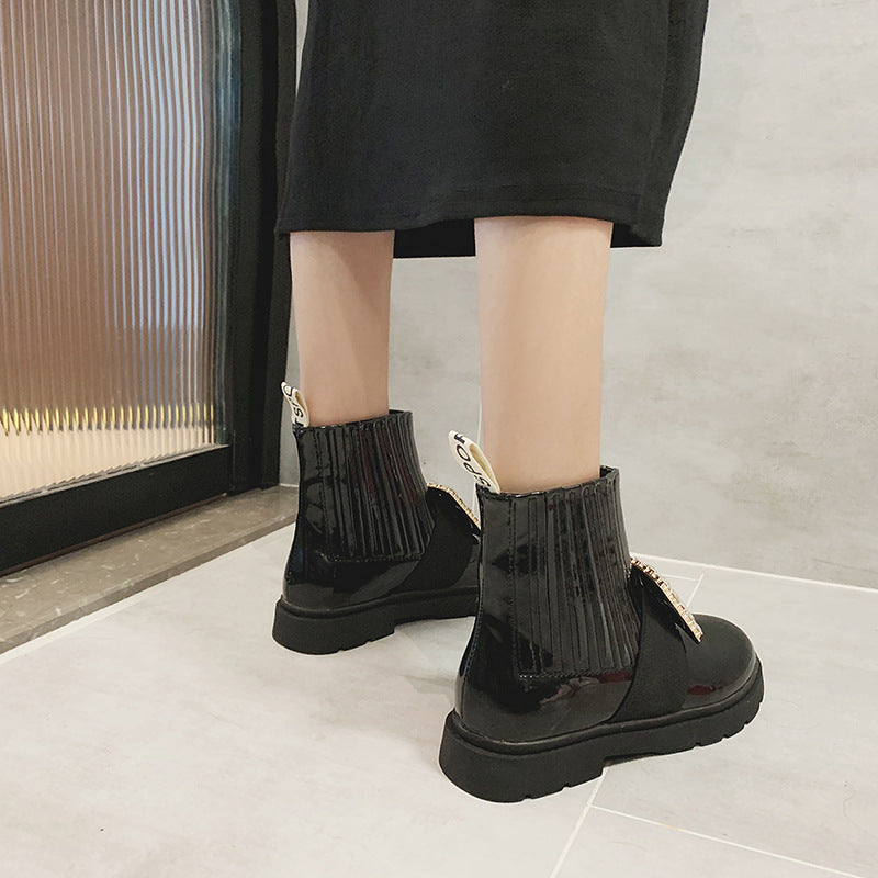 Autumn and Winter Martin Boots RV Rhinestone Square Buckle  Boots