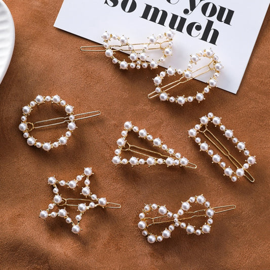 Japan and South Korea simple love circle a word clip five-pointed star triangle geometry pearl hairpin bangs clip