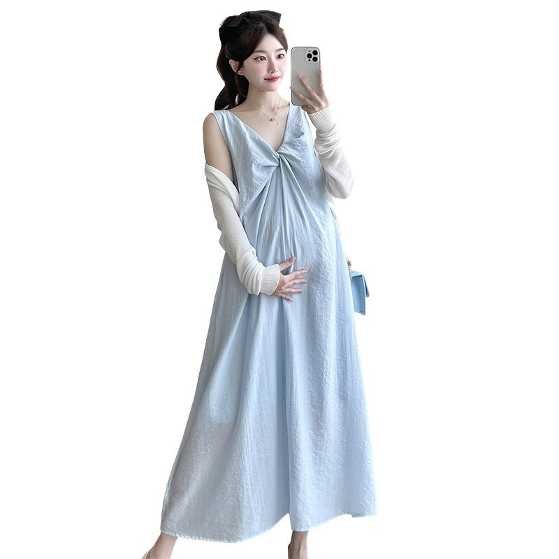 Stylish V-neck Twisted-knot Comfy Two-piece Dress Set