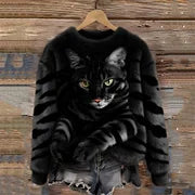 Womens AutumnWinter Christmas Cat Crew-Neck Sweatshirt