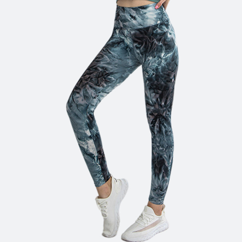 Tie-dye Printed Yoga Pants Summer High Elastic Nude Running Fitness