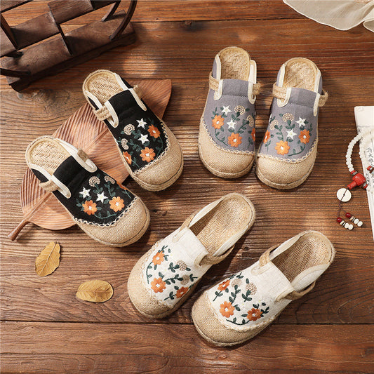 Low Top Round Toe Linen Flat Flat Brown Shoes