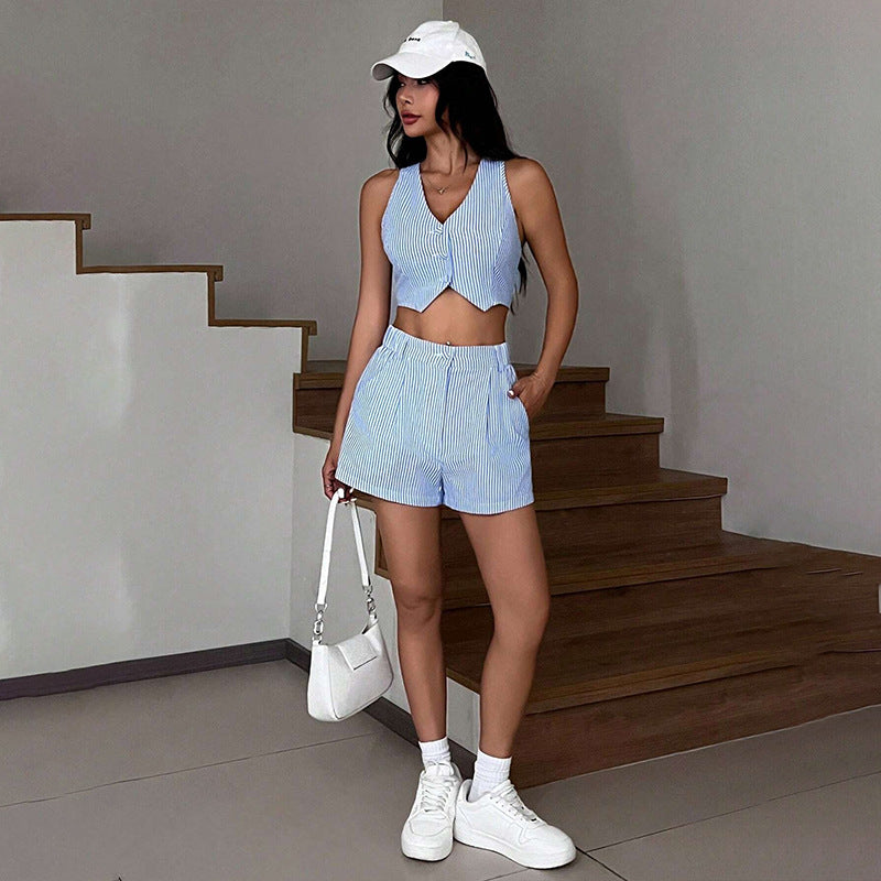 Little Horse Vest Set High-Waist Casual Shorts, Comfortable Sporty Top-and-Bottom Womens Set