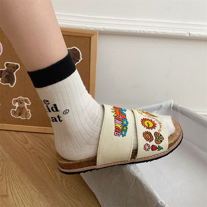 Women's Cork Sole Summer Embroidered Sandals
