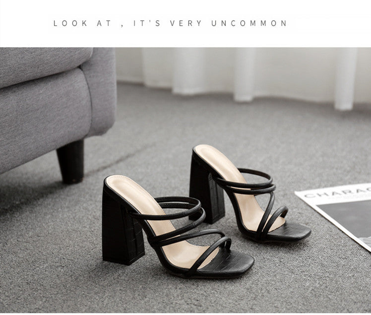 Thick high-heeled thin openwork open-toe sandals