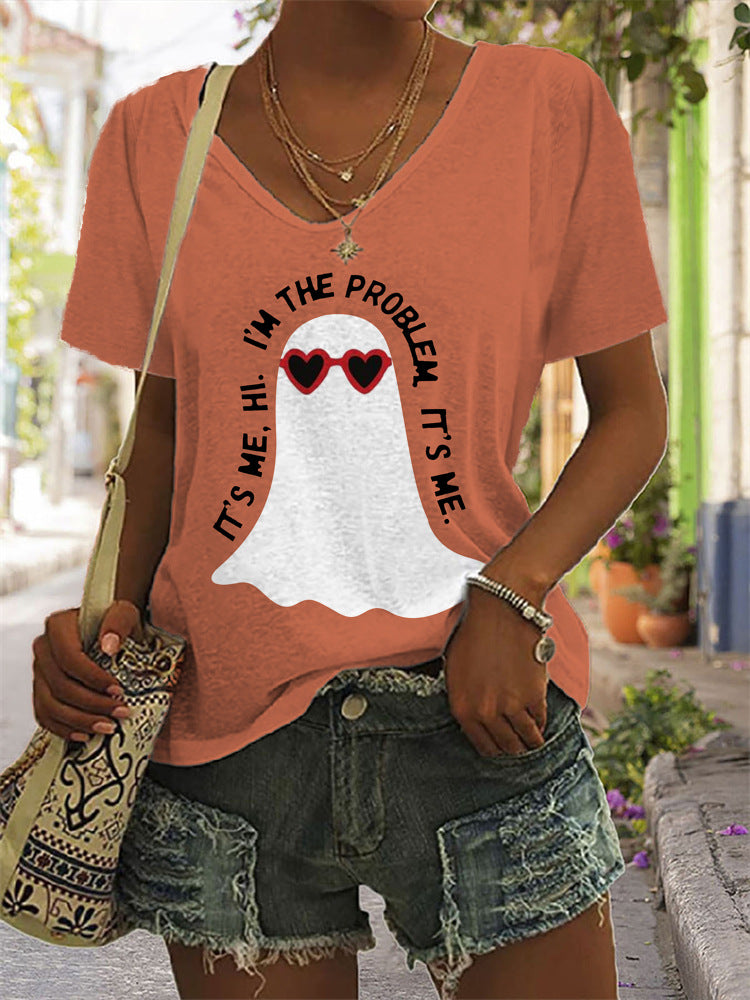 Fashion V-neck Plain Color Sleeve Rhinestone Casual Top