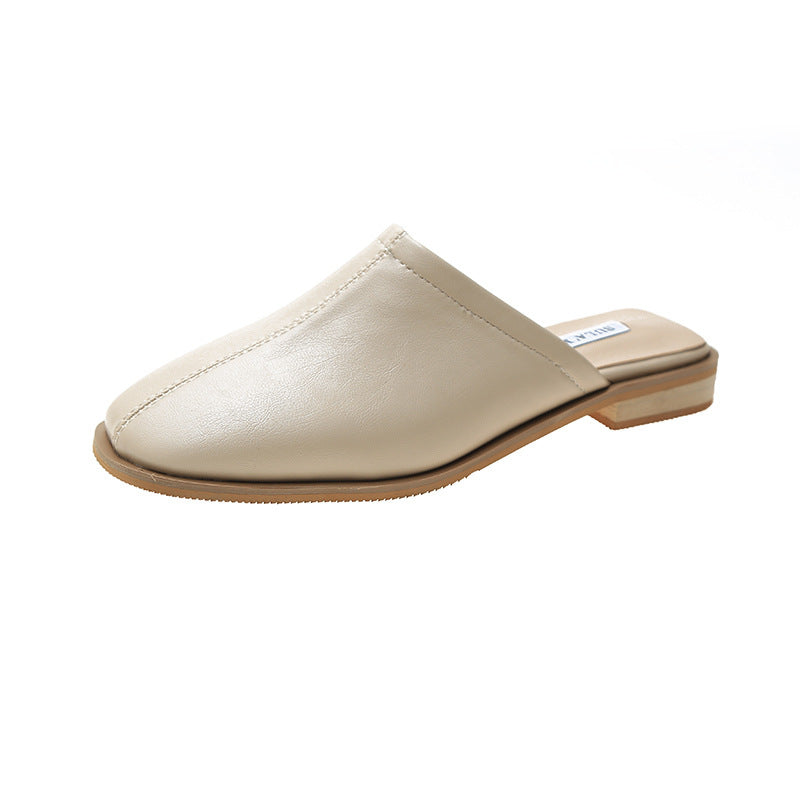 Women's Low Heel Baotou Soft Leather Sandals