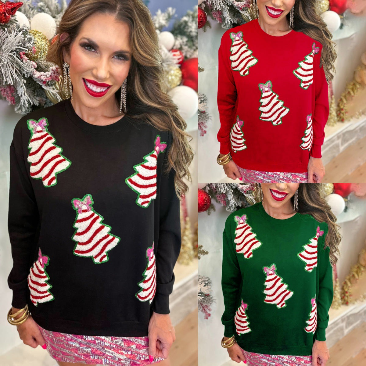 Women's Christmas Tree Decorative Sequins Sweater Casual Loose