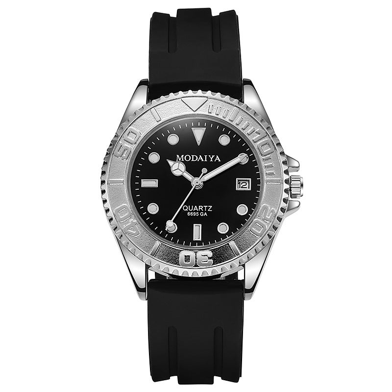 Silicone Steel Band Calendar Watch For Men Quartz Timepiece