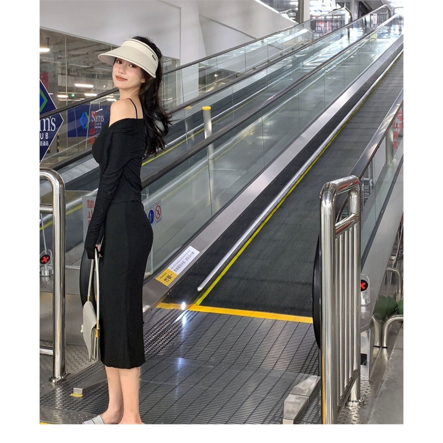 Strap Sheath Dress And Long-sleeve Cardigan Fashionable Two-piece Set