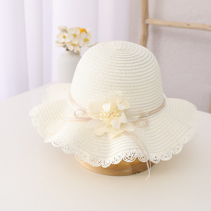 Children's Summer Sunshade Flower Princess Straw Hat Backpack Set