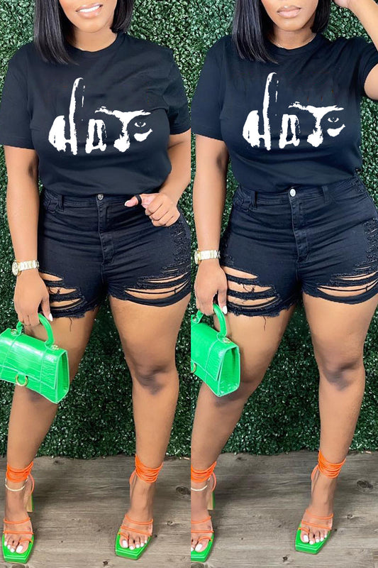 Printed Letters Female Crew Neck T Shirt Short Sleeves
