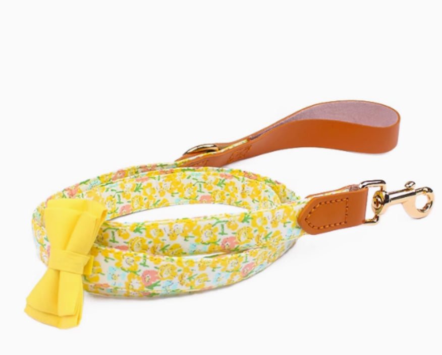 Cowhide Stitching Floral Cotton Pet Dog Collar Hand Holding Rope