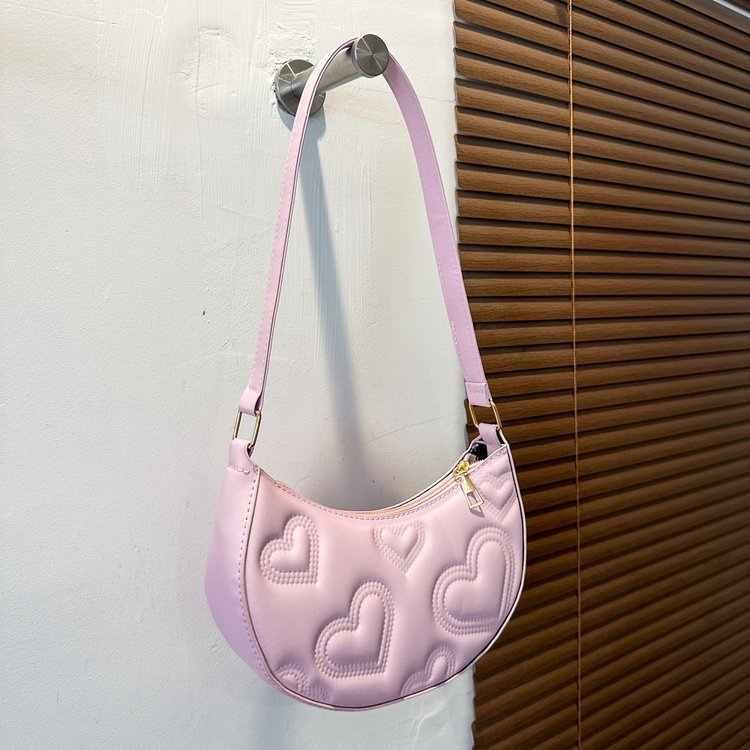 Women's Solid Color Love Embroidered Shoulder Bag