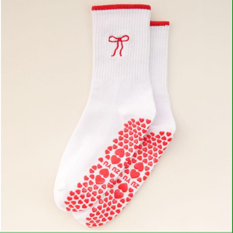 Womens Mid-calf Cotton Yoga Socks With Breathable Embroidery