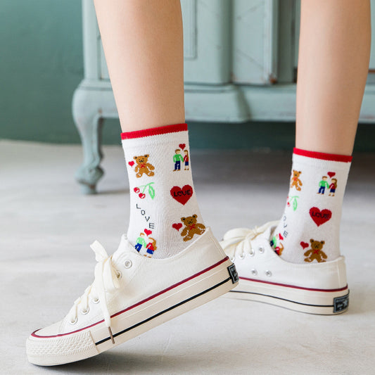 Female Ins Fashionable Tube Socks Cute Loving Rainbow Bear