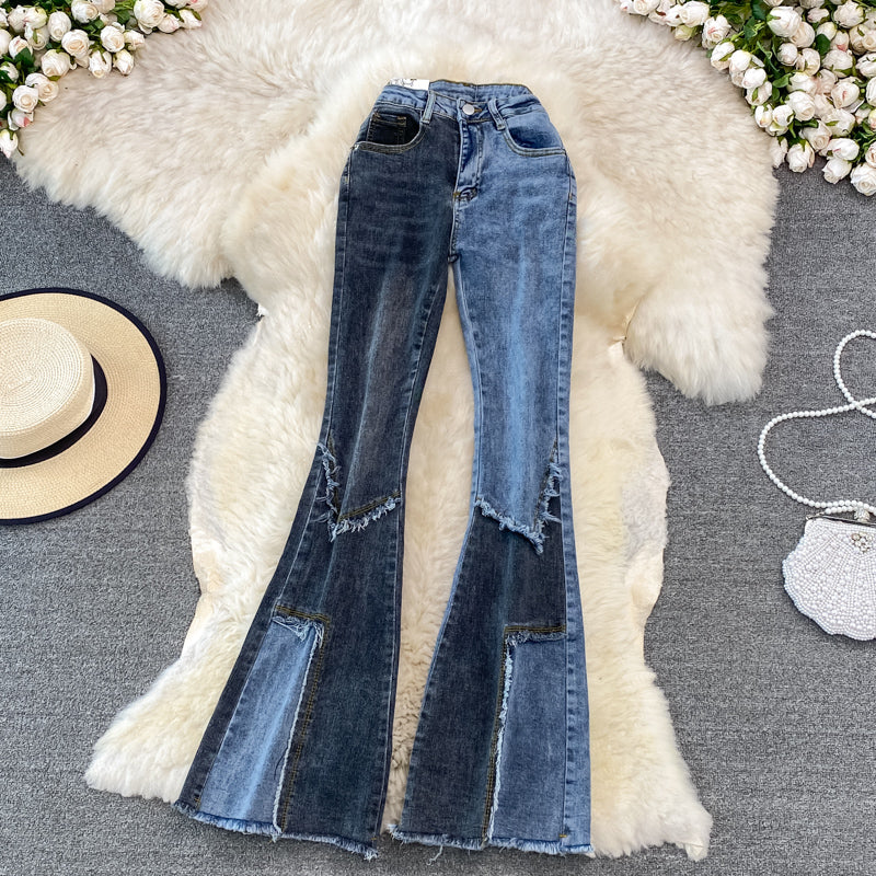 Floor Mopping Vintage Raw Edge Slim Flared Trousers