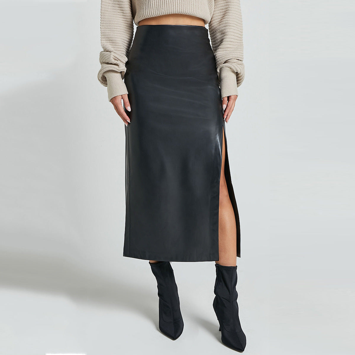 Womens Fashionable Slit Zipper Bodycon Skirt