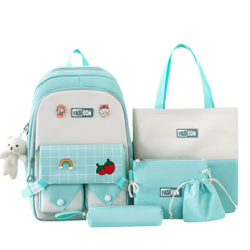 Large Capacity Versatile Fashion Plaid Five-piece Backpack