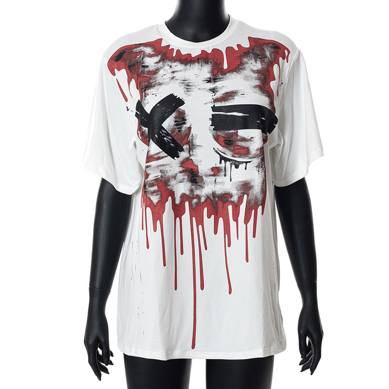 Casual Printed Round Neck Loose Tide Brand Short Sleeve T-Shirt Top