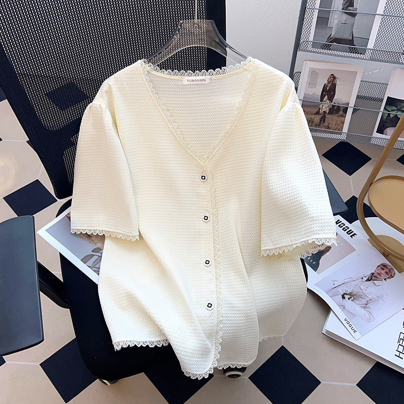Plus Size Women's Top T-shirt With Short Sleeves Cardigan