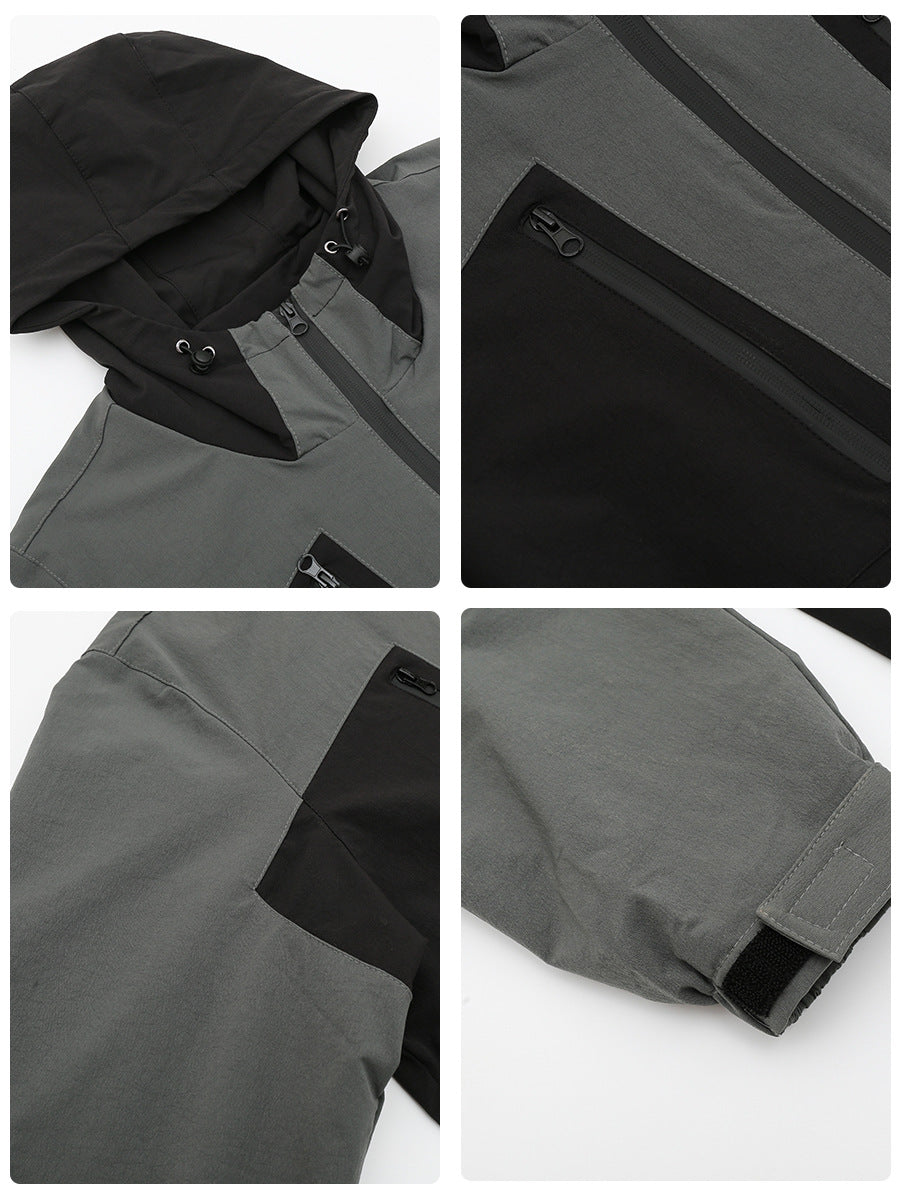Men's Fashion Retro Color Matching Outdoor Sports Hooded Shell Jacket