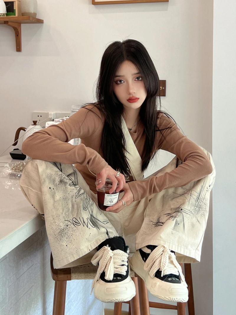 Speckle Ink Wide Leg Jeans For Women Loose High Waist Thin